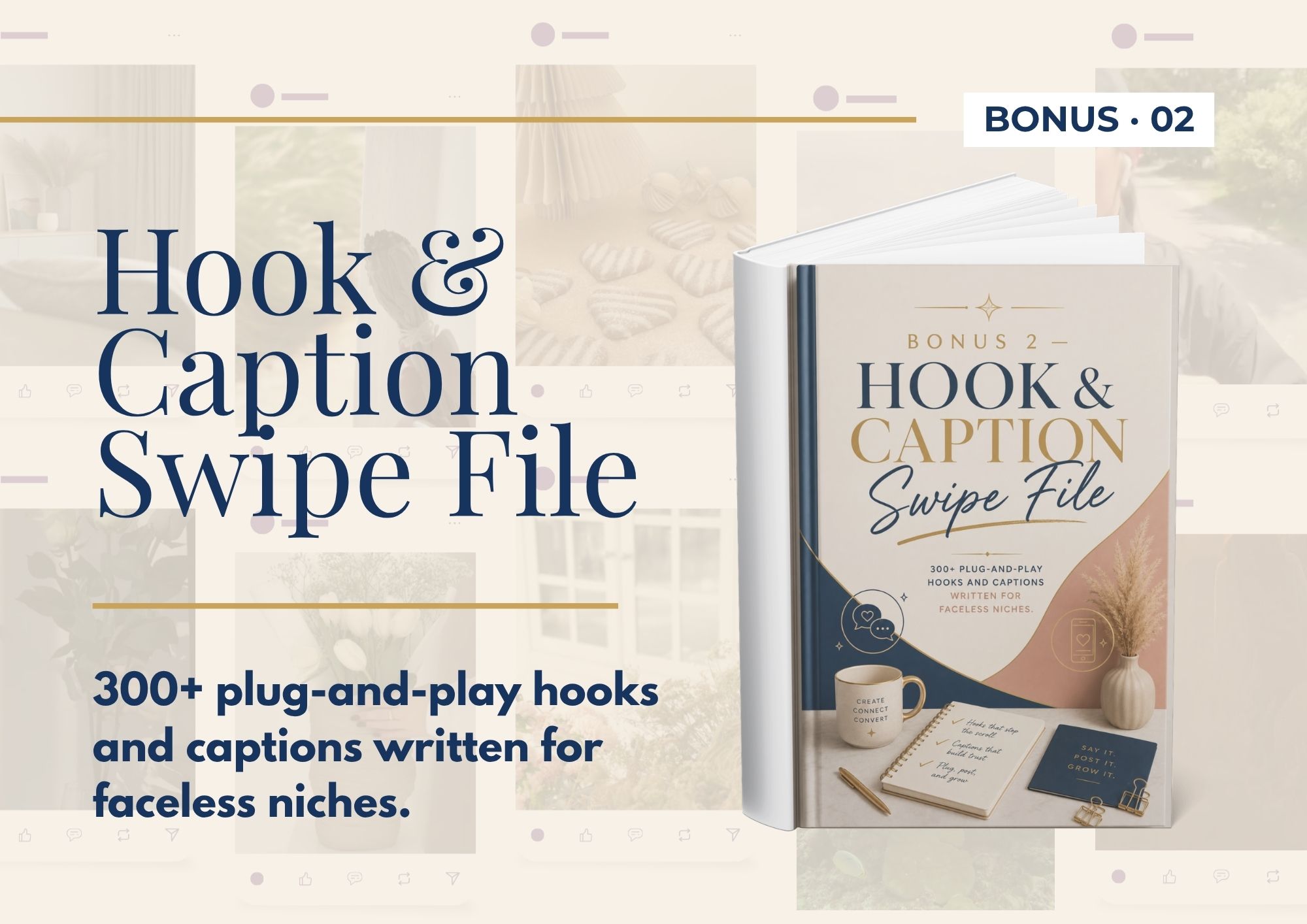 Hook and caption swipe file cover